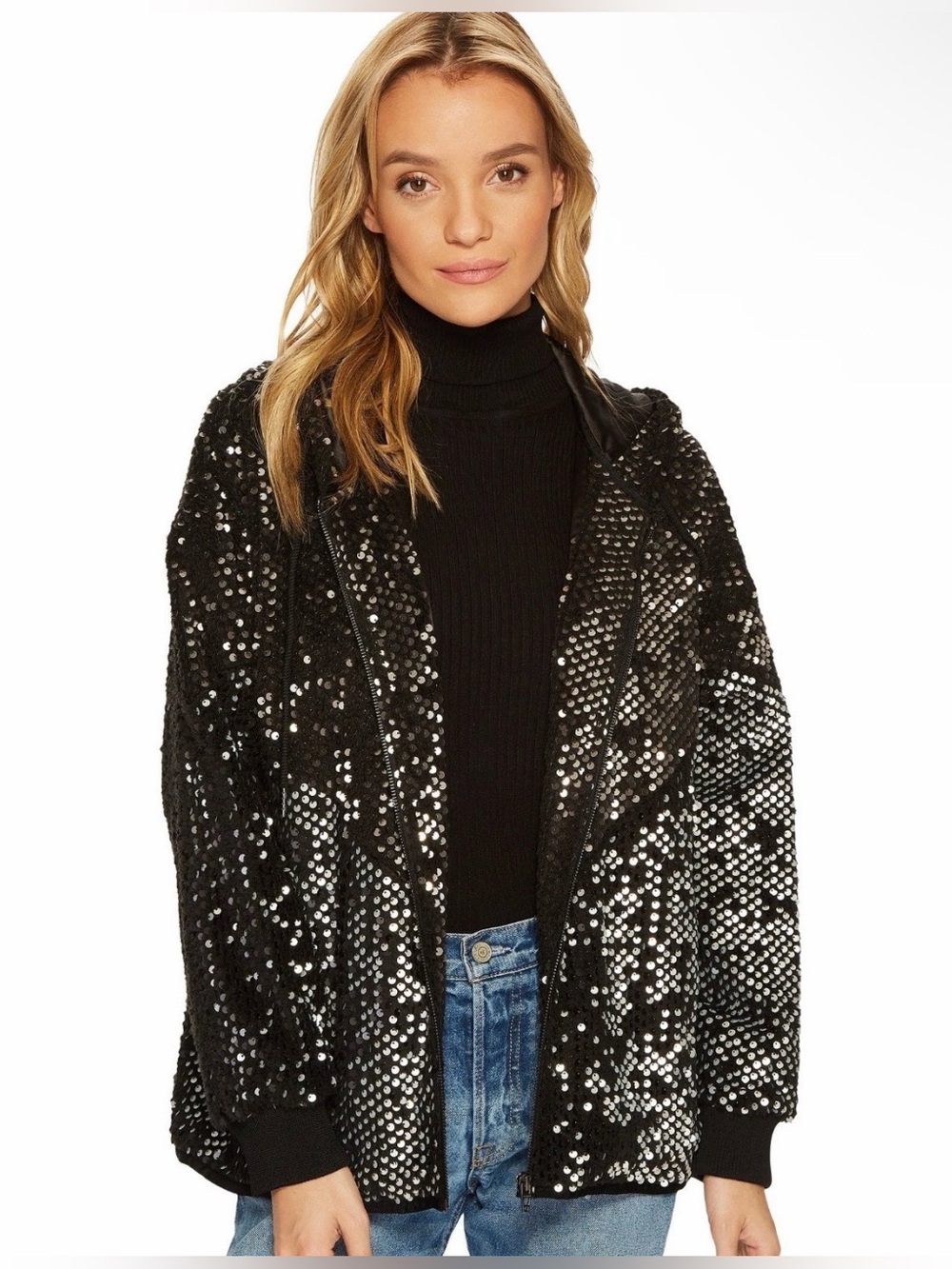 Blank NYC Black Sequin Zip Jacket